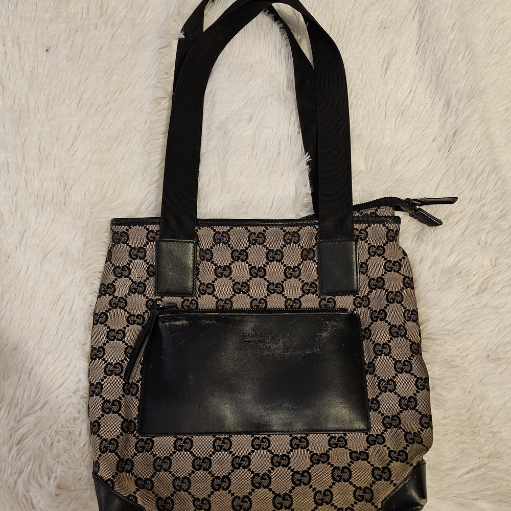 Gucci Black and Tan Signature Tote Bag
